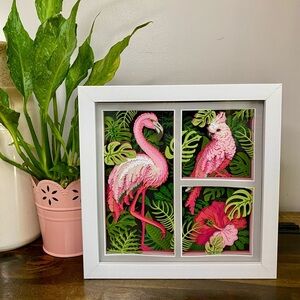 Flamingo Cockatoo Hibiscus 3D Shadowbox